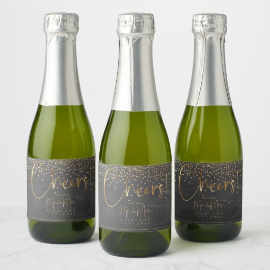 PixDezines Cheers+Faux Gold Confetti+krijtbord Sparkling Wijnetiket (Flessen)