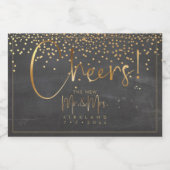 PixDezines Cheers+Faux Gold Confetti+krijtbord Sparkling Wijnetiket (Enkel label)