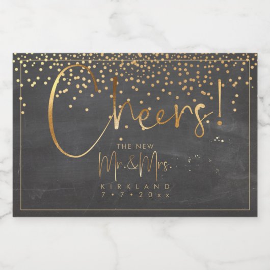 PixDezines Cheers+Faux Gold Confetti+krijtbord Sparkling Wijnetiket (Enkel label)