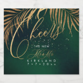 PixDezines Cheers Faux Gold Palms+Emerald Sparkling Wijnetiket (Enkel label)