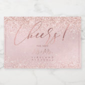 PixDezines Cheers Faux Roos Gold Glitter + Blush Sparkling Wijnetiket (Enkel label)
