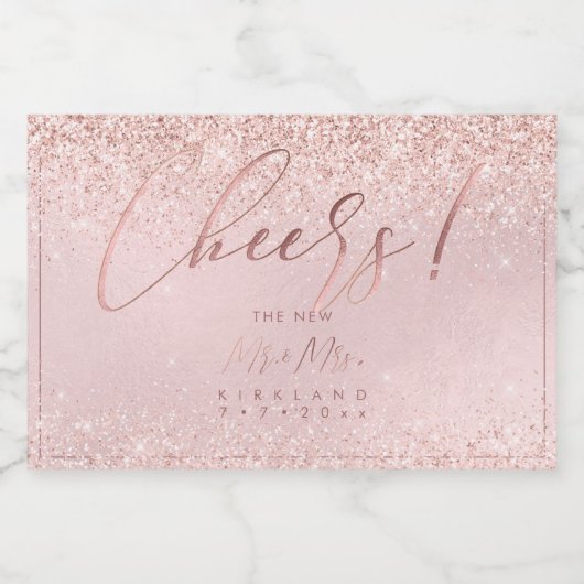 PixDezines Cheers Faux Roos Gold Glitter + Blush Sparkling Wijnetiket (Enkel label)