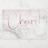 PixDezines Cheers Faux Roos Goud Marmer Confetti Sparkling Wijnetiket (Enkel label)