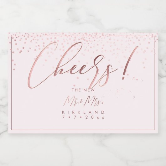 PixDezines Cheers Faux Roos Gouden Confetti Sparkling Wijnetiket (Enkel label)