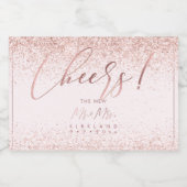 PixDezines Cheers Faux Roos Gouden Glitter Sparkling Wijnetiket (Enkel label)