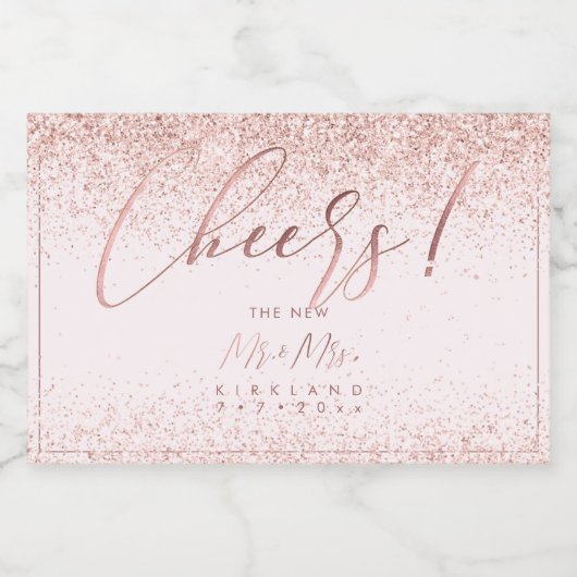 PixDezines Cheers Faux Roos Gouden Glitter Sparkling Wijnetiket (Enkel label)