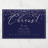 PixDezines Cheers Faux Silver Confetti DIY Navy Sparkling Wijnetiket (Enkel label)