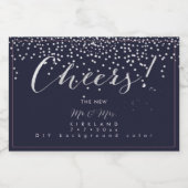 PixDezines Cheers Faux Silver+Navy Blue Sparkling Wijnetiket (Enkel label)