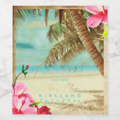 PixDezines Cheers strand, tropische palmen Wijn Etiket (Enkel label)