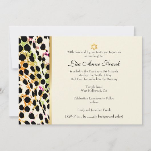 PixDezines cheetah print, BBT Mitzvah/DIY kleur Kaart (Achterkant)