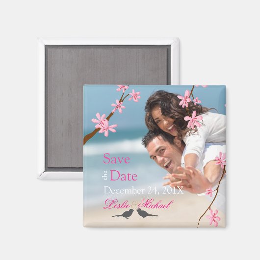 PixDezines Cherry Blossom+love bird Magneet (Voorkant / Achterkant)