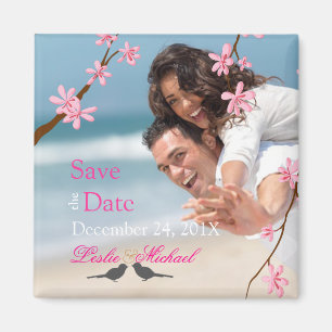 PixDezines Cherry Blossom+love bird Magneet