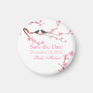 PixDezines Cherry Blossom+love bird Magneet