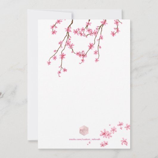 PixDezines Cherry Blossom Mitzvah Kaart (Achterkant)