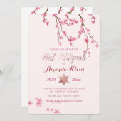 PixDezines Cherry Blossom Mitzvah Kaart (Voorkant / Achterkant)