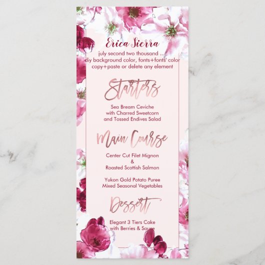 PixDezines Cherry Blossom Quinceanera Menu (Achterkant)