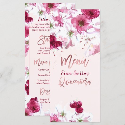 PixDezines Cherry Blossom Quinceanera Menu (Voorkant / Achterkant)