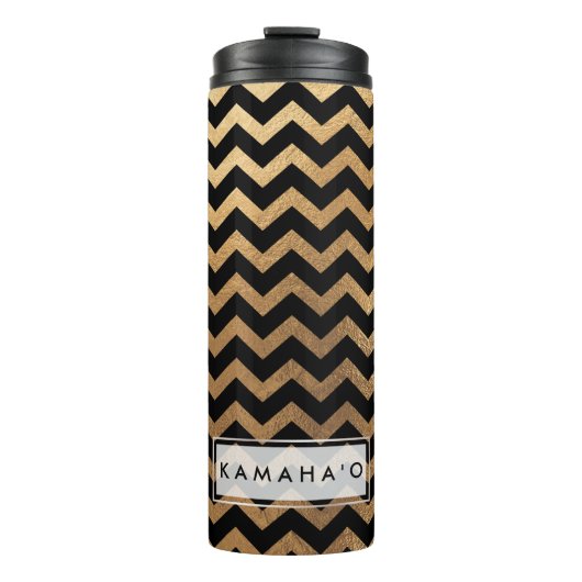 PixDezines Chevron/Faux Metallic Gold Thermosbeker (Voorkant)