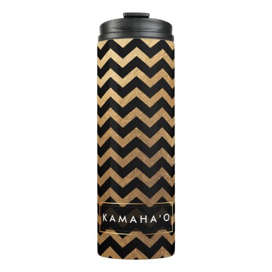 PixDezines Chevron/Faux Metallic Gold Thermosbeker (Voorkant)