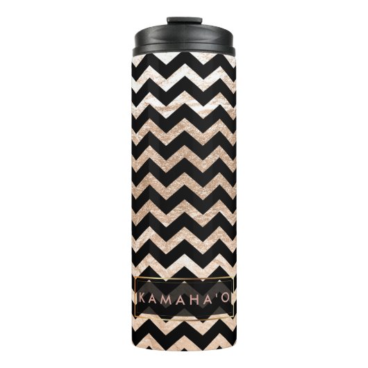 PixDezines Chevron/Faux Metallic Roos Gold Thermosbeker (Voorkant)