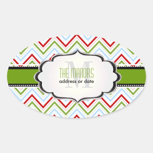 PixDezines Chevron/Kerst/DIY kleuren Ovale Sticker (Voorkant)