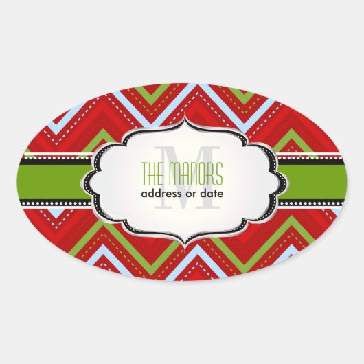 PixDezines Chevron/Kerst/DIY kleuren Ovale Sticker (Voorkant)