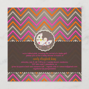 PixDezines chevron/roze+oranje/baby shower/DIY Kaart