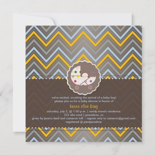 PixDezines chevron/yellow+blauw/baby shower/DIY Kaart (Voorkant)