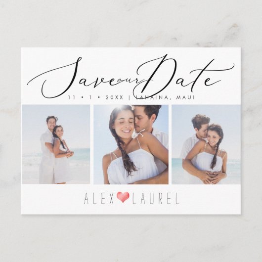 PixDezines Chic Elegant Kalligrafie Opslaan Datum Briefkaart (Voorkant)