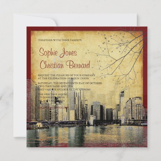 PixDezines Chicago Lakeshore Skyline/uitnodigingen Kaart (Achterkant)