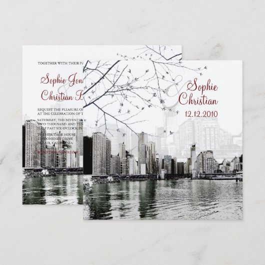 PixDezines Chicago Lakeshore Skyline/uitnodigingen Kaart (Voorkant / Achterkant)