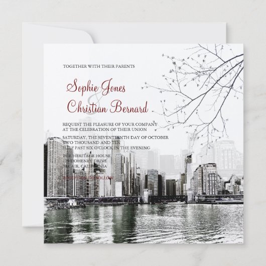 PixDezines Chicago Lakeshore Skyline/uitnodigingen Kaart (Achterkant)