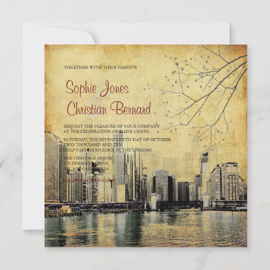 PixDezines Chicago Lakeshore Skyline/uitnodigingen Kaart (Achterkant)