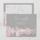 PixDezines/Chicago Save the Date/Blush Roze Aankondigingskaart (Voorkant / Achterkant)