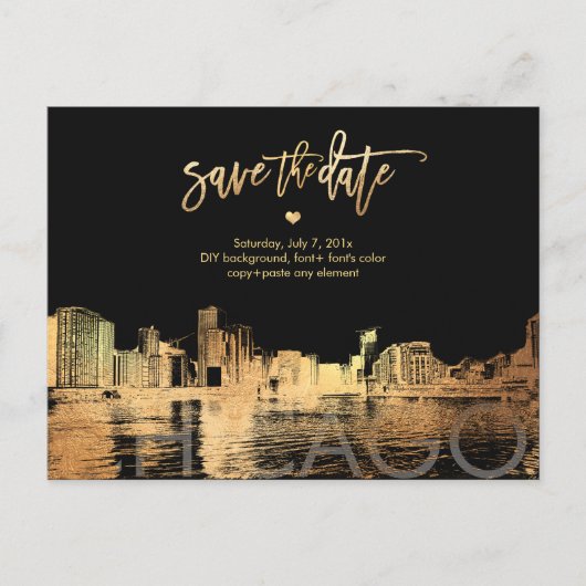 PixDezines/Chicago Save the Date/Faux Gold Aankondigingskaart (Voorkant)