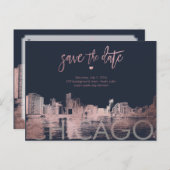 PixDezines/Chicago Save the Date/Faux Roos Gold Aankondigingskaart (Voorkant / Achterkant)