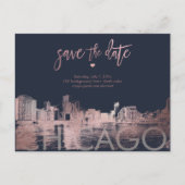 PixDezines/Chicago Save the Date/Faux Roos Gold Aankondigingskaart (Voorkant)