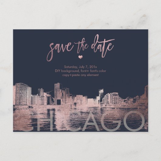 PixDezines/Chicago Save the Date/Faux Roos Gold Aankondigingskaart (Voorkant)
