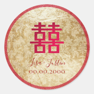 PixDezines CHINEES DUBBEL GELUK/FAUX GOUDEN FOLIE Ronde Sticker