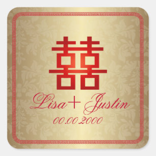 PixDezines Chinees dubbel geluk Vierkante Sticker