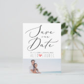 PixDezines Chique Elegante Kalligrafie Bewaar onze Briefkaart (Staand voorkant)