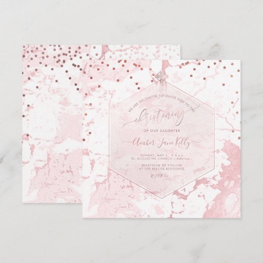 PixDezines Christening Blush Honeycomb Marble Kaart (Voorkant / Achterkant)