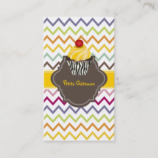 PixDezines citroen wervelt cupcake + chevron Visitekaartje (Voorkant)