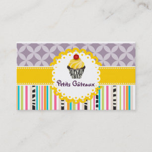 PixDezines citroen wervelt cupcake + strepen Visitekaartje