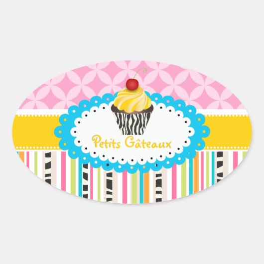 PixDezines citroenwervelingen cupcake/DIY kleur Ovale Sticker (Voorkant)