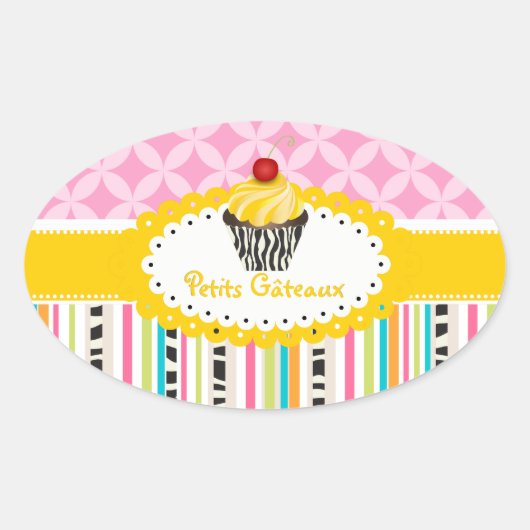 PixDezines citroenwervelingen cupcake/DIY kleur Ovale Sticker (Voorkant)