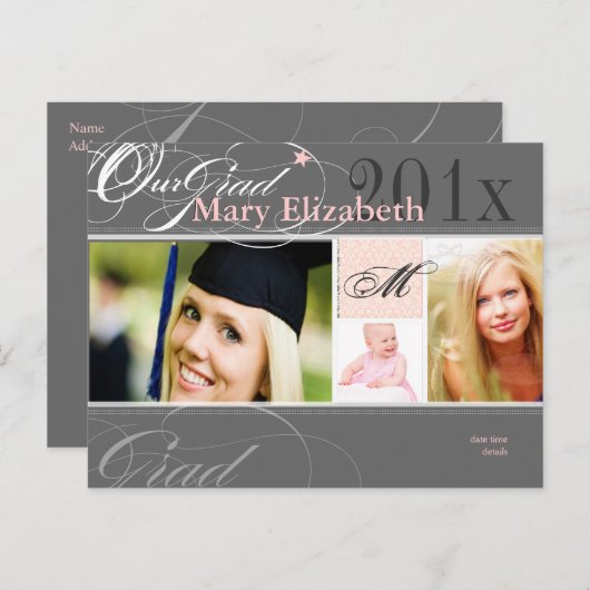 PixDezines Class 2012/swirls/DIY kleuren+fonts Aankondigingskaart (Voorkant / Achterkant)