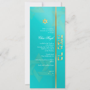 PixDezines Classic Bar Mitzvah/aqua/goud Kaart