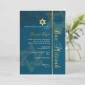 PixDezines CLASSIC BAR MITZVAH/BLAUWGROEN BLUE+GOL Kaart (Staand voorkant)