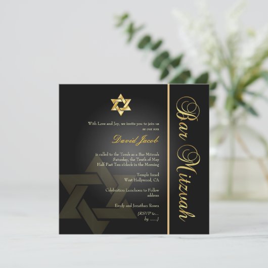 PixDezines Classic Bar Mitzvah/Gold+black Kaart (Staand voorkant)